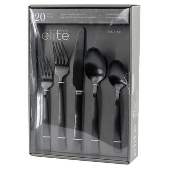 Gibson Home Earlston 20 Piece Stainless Steel Flatware Set in Black