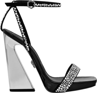 Philipp Plein Schoenen, Dames, Zwart, 38 EU, Leer, Rhinestone Nappa Single Strap Sandal