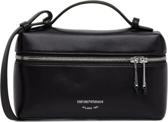 Emporio Armani Leren Vanity Case - Dames - Tassen - Zwart - Maat: ONE Size Zijde
