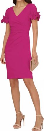 Adrianna Papell Knit Crepe Short Dress In Pink Flamingo