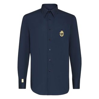Billionaire Boys Club Silver Cut LS Milano Crest Shirt - Heren - Casual Overhemden - Blauw - XS - Katoen - Overhemden