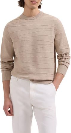 Bugatchi Textured Cotton & Silk Crewneck Sweater in Sand at Nordstrom, Size Xx-Large