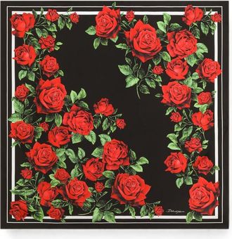 Dolce & Gabbana 90x90 Rose-print Silk Twill Scarf