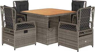 vidaXL Set Comedor De Jard&iacute;n 5 Piezas Con Cojines Rat&aacute;n Sint&eacute;tico Gris Vidaxl