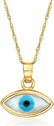 RS Pure by Ross-Simons Mother-Of-Pearl Evil Eye Pendant Necklace in 14kt Yellow Gold