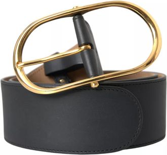Dolce & Gabbana Black Leather Gold Oval Metal Buckle Womens Belt (Pre-Owned)