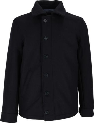TELA GENOVA Short Navy Blue Coat with Clean Minimalist Design