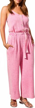 Tribal Button Front Jumpsuit In Flamingo