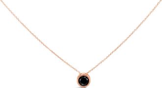 House of Brilliance 14K Rose Gold Bezel-Set Black Round Diamond Solitaire Pendant Necklace