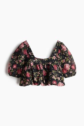 H&M Gemusterte Bluse mit Ballonsaum - Schwarz/Gebl&uuml;mt