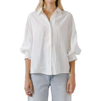 English Factory Balloon Sleeve Button-Up Shirt in White at Nordstrom, Size Large