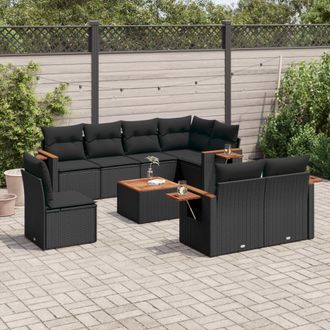 vidaXL Set De Sof&aacute;s De Jard&iacute;n 8 Piezas Y Cojines Rat&aacute;n Sint&eacute;tico Negro Vidaxl