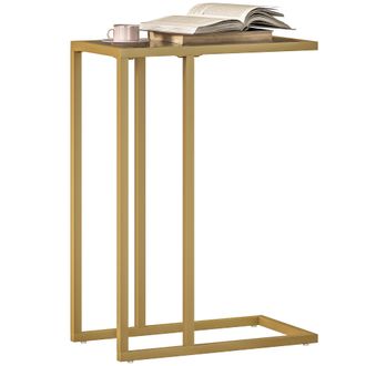 HOMCOM C-Shaped Side Table - End Table with Tempered Glass Tabletop - Gold | TJ Hughes