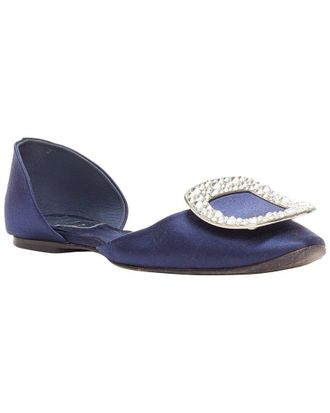 Roger Vivier Womens Satin Chips Strass Satin Crystal Square Buckles Flat Shoe (Authentic Pre-Loved)