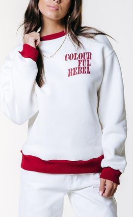 Colourful rebel Logo Contrast Rib Dropped Shoulder Sweat in White at Nordstrom, Size Medium Eu