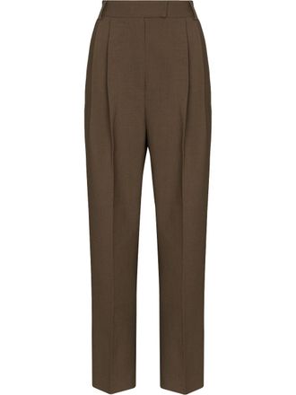 Frankie Shop Bea high-waisted tapered trousers - women - Polyester/Polyester/Spandex/Elastane - S - Brown