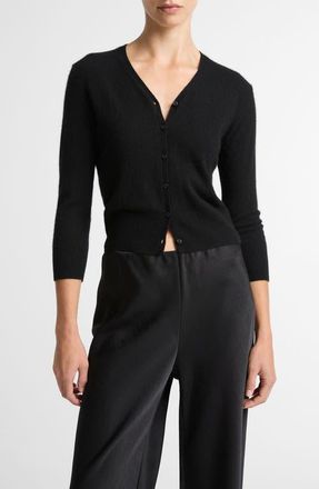 Vince Elbow Sleeve V-Neck Cashmere & Silk Cardigan in Black at Nordstrom, Size Xx-Small