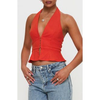 Princess Polly Pleasing Peplum Halter Top in Red at Nordstrom Rack, Size 12