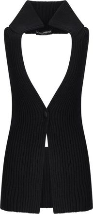 Dolce & Gabbana Cardigans, female, Black, XS, Collared Vest for Stylish Look