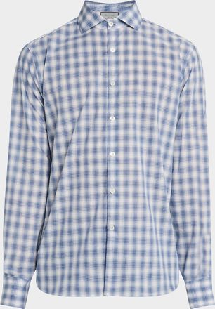 Canali Mens Cotton Ombre Check Sport Shirt