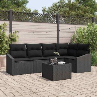 vidaXL Conjunto De Sof&aacute; De Jard&iacute;n 6 Pcs Negro Polirat&aacute;n Vidaxl