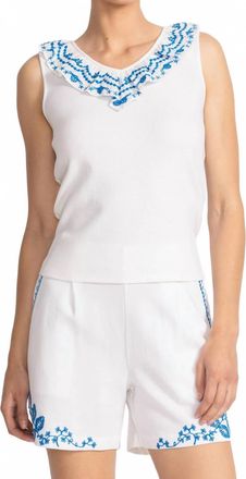 Johnny Was Daria Mixed Media Flutter Tank In White