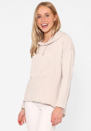 Zwillingsherz Hoodie ZWILLINGSHERZ Moin, Damen, Gr. XXL/XXXL, beige, Sweatware, Obermaterial: 70% Baumwolle, 30% Polyacryl, unifarben, comfort fit h&uuml;ftlang, hoch ge