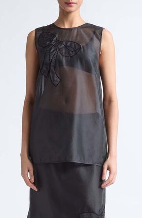 Cecilie Bahnsen Alba Bow Appliqu&eacute; Silk Blend Organza Top in Black at Nordstrom, Size 10