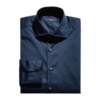 Fay Formal Shirts, male, Blue, Size: S Cam Popeline Stre Collo Francese Blu Shirt