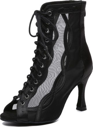 Minitoo Sexy Dance Heels for Women Elegant Open Toe Formal Party Evening Ankle Booties L582 Black 9cm Heel UK 8