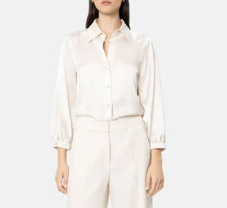 Luisa Cerano Button Front Satin Blouse In White