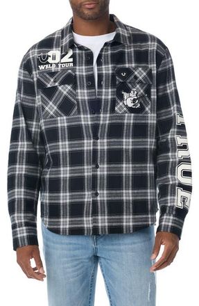 True Religion Plaid Cotton Flannel Shirt in Black/grey Plaid at Nordstrom, Size Xxx-Large