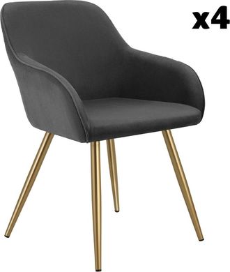 TecTake 4 Sillas de comedor con diseño de pana 58 x 62 x 82 cm antracita/oro