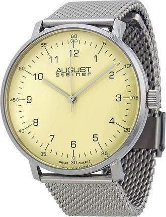 August Steiner Cream Dial Stainless Steel Mesh Mens Watch AS8091SS