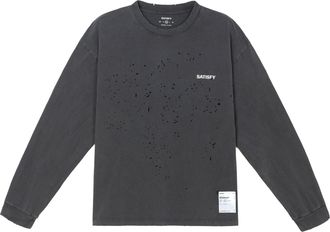 SATISFY Distressed Logo Print Long-Sleeve T-Shirt
