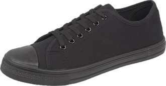 Generic Ladies Canvas Shoes Plimsole Trainer Pumps Womens Lace Up Flat Shoes Black/Black Size UK 4 EU 37