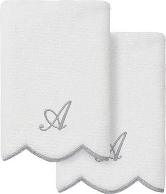 Linum Home Textiles 100% Turkish Cotton Adornia Scallop 2Pc Personalized Fingertip Towel Set