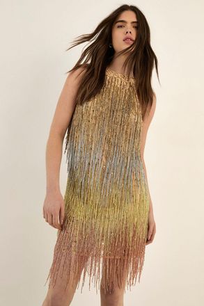 NASTY GAL Womens Ombre Beaded Tassel Mini Dress - Multicolour - Size 14 UK
