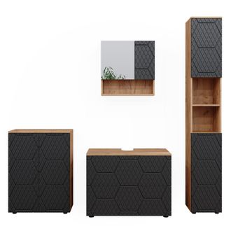 Vicco Conjunto De Muebles De Ba&ntilde;o Irma, Rayas Antracita, 4 Piezas, Con Cajonera Y Mueble Midi