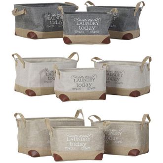 DKD Home Decor Juego De Cestas - 40 X 30 X 24 Cm - Gris Beige - Marr&oacute;n Claro - Poli&eacute;ster