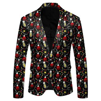 Generic Mens Blazers Christmas Suits Blazer Slim Fit Lapel One Button Suit Tuxedo Jacket Novelty Blazer Jacket Men Xmas Costume Party Outfit Tuxedo Suits Busi