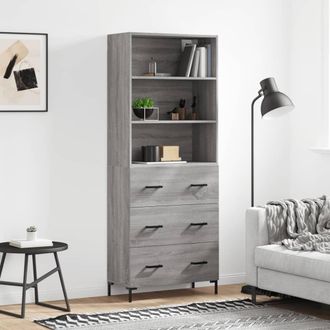 vidaXL Aparador Alto Madera Contrachapada Gris Sonoma 69,5x34x180 Cm Vidaxl
