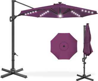 Best Choice Products 10ft 360-Degree Solar LED Lit Cantilever Patio Umbrella, Outdoor Hanging Shade
