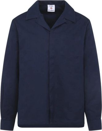 Casablanca Monogram Pocket Shirt - Heren - Casual Overhemden - Blauw - L - Katoen - Overhemden