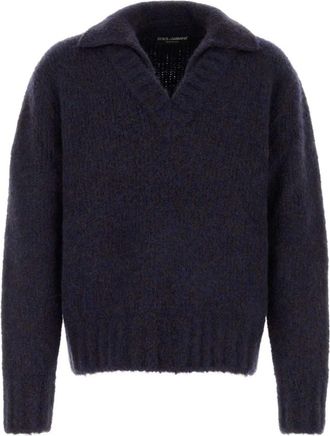 Dolce & Gabbana Dark Blue Polo Sweater
