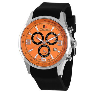 Calibre Mens Mauler Swiss Made Movement Watch Black Silicone Strap Orange Dial - One Size