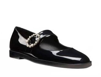 Stuart Weitzman Womens Loralei Crystal Mary Jane Flats In Black Patent