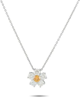 Luxury Bazaar Platinum 0.17 ct Fancy Yellow Diamond and 0.53 ct White Diamond Flower Necklace MF43-110525