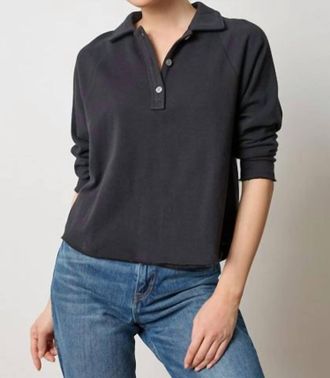 Lilla P Shirttail Polo Sweatshirt In Black