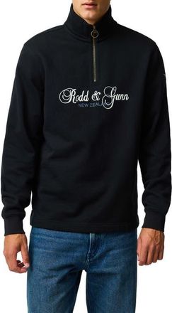 Rodd & Gunn Jubilee Embroidered Logo Cotton French Terry Quarter Zip Pullover in Onyx at Nordstrom, Size Xxx-Large